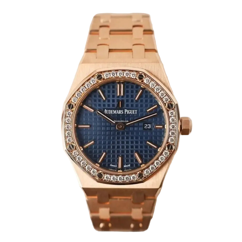Audemars Piguet Royal Oak Selfwinding, cadran bleu, sertie de diamants.
