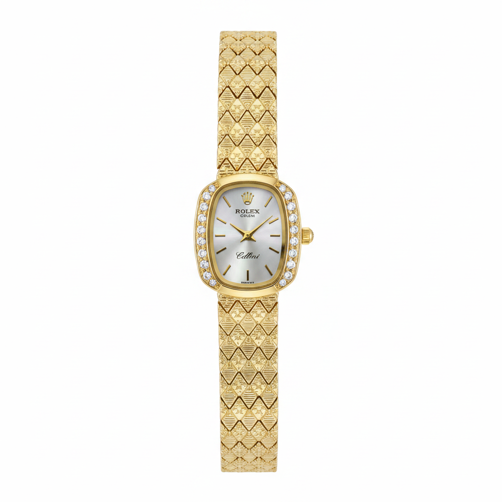 Montre femme dorée fond blanc – vue frontale