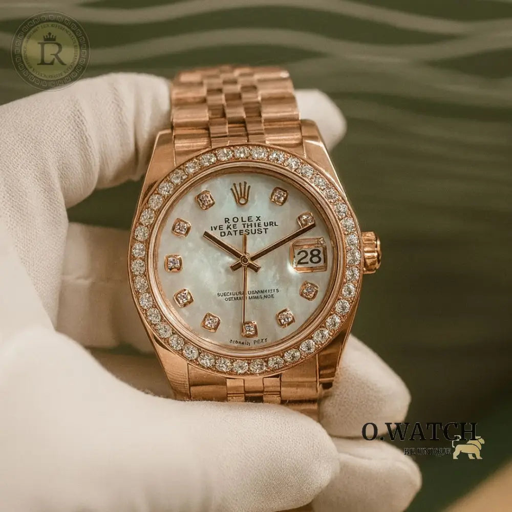 Rolex Lady-Datejust, Nacre Blanche, serti de diamants, or everose et diamants