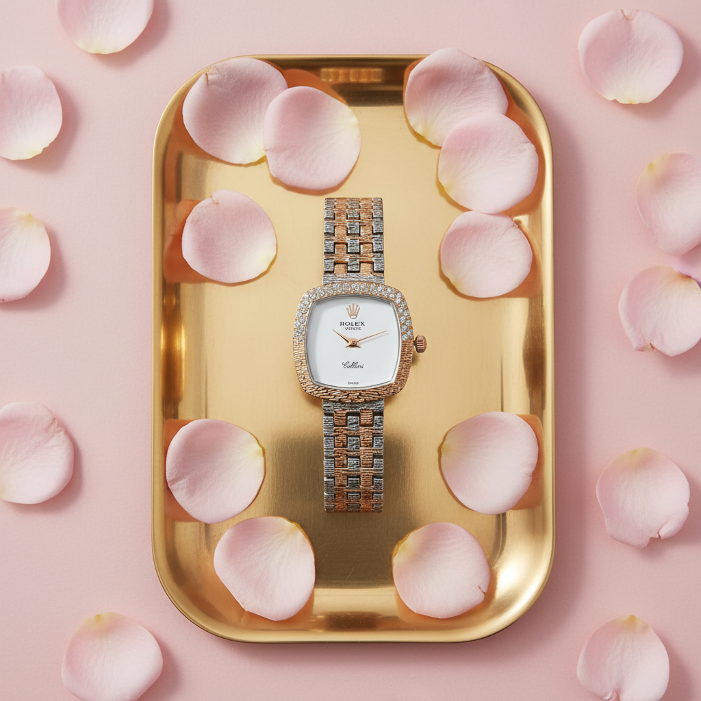 Gold tray rose petals