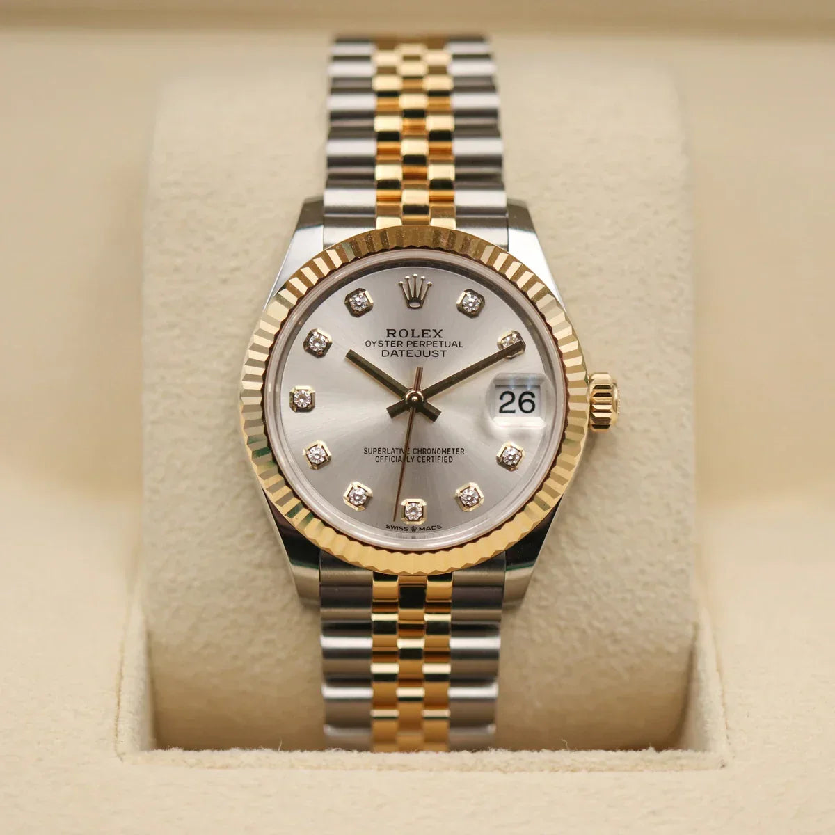 Datejust Two-tone fond argenté (chiffres en diamant) 36mm