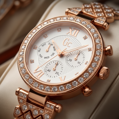 Montre GC Rose Gold macro détails cristaux