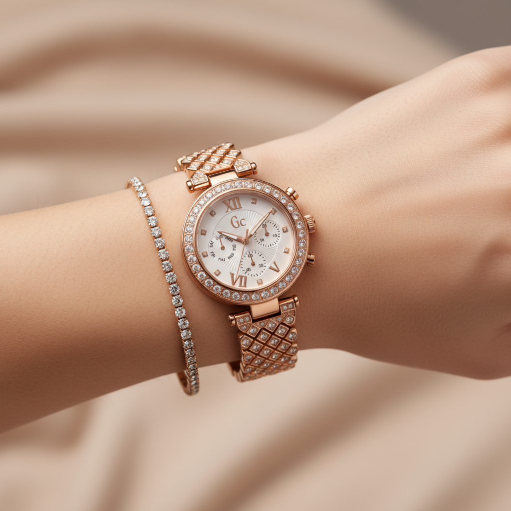 Montre GC Rose Gold portée au poignet